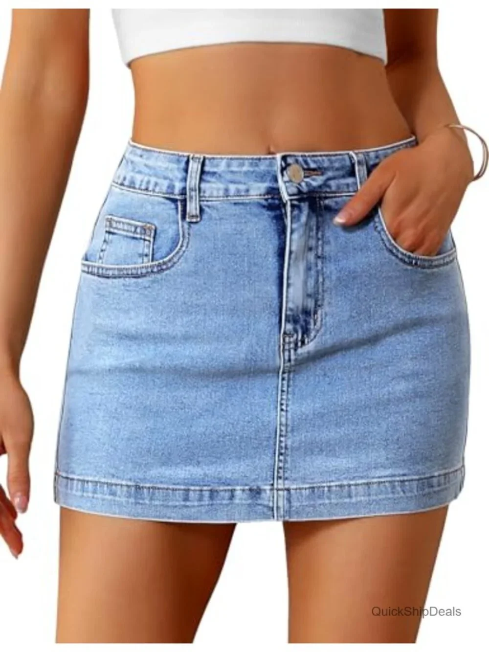 High Waisted Denim Skort Stretch Mini Jean Skirt Women Summer